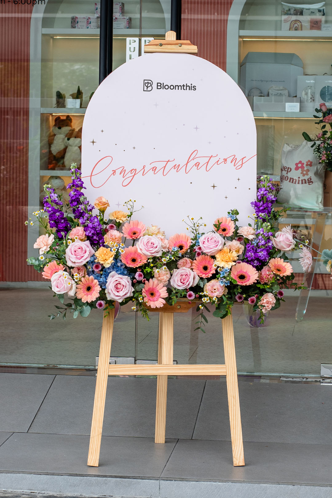 Amazing Peach Gerbera Grand Opening Flower Stand