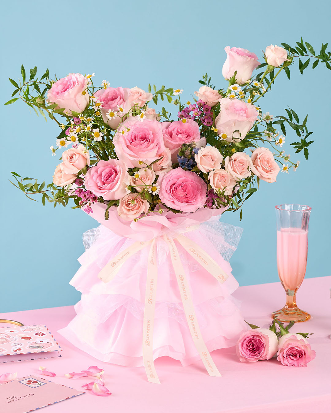 Lynette Pink Rose Valentine's Day Ruffles Bouquet (VD) | Free Delivery ...