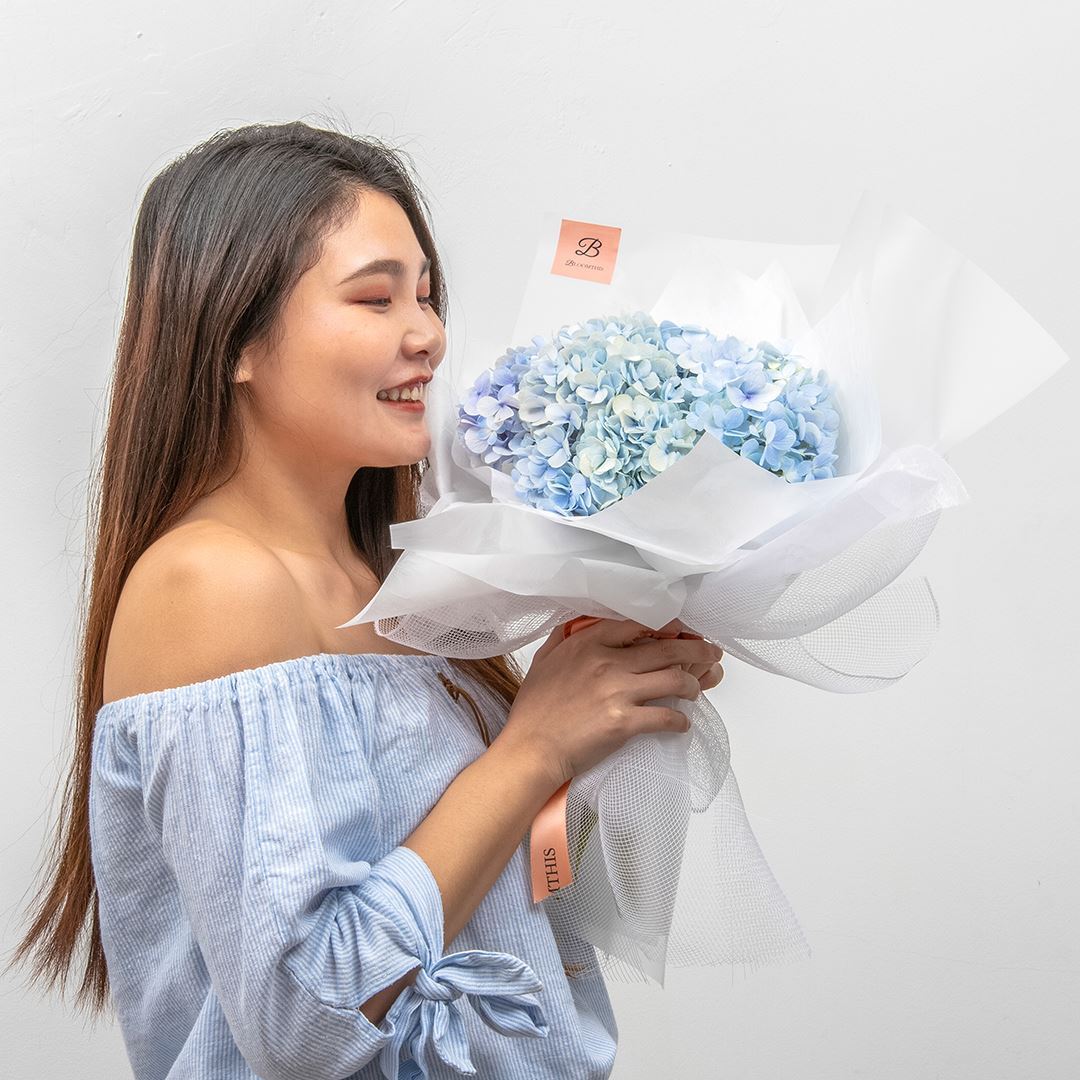 Madelyn White Blue Hydrangea Bouquet