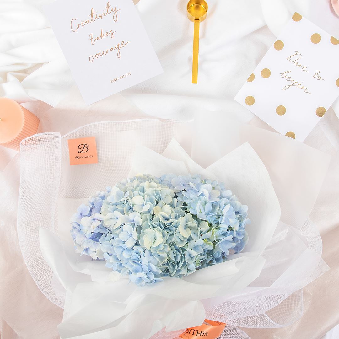 Madelyn White Blue Hydrangea Bouquet