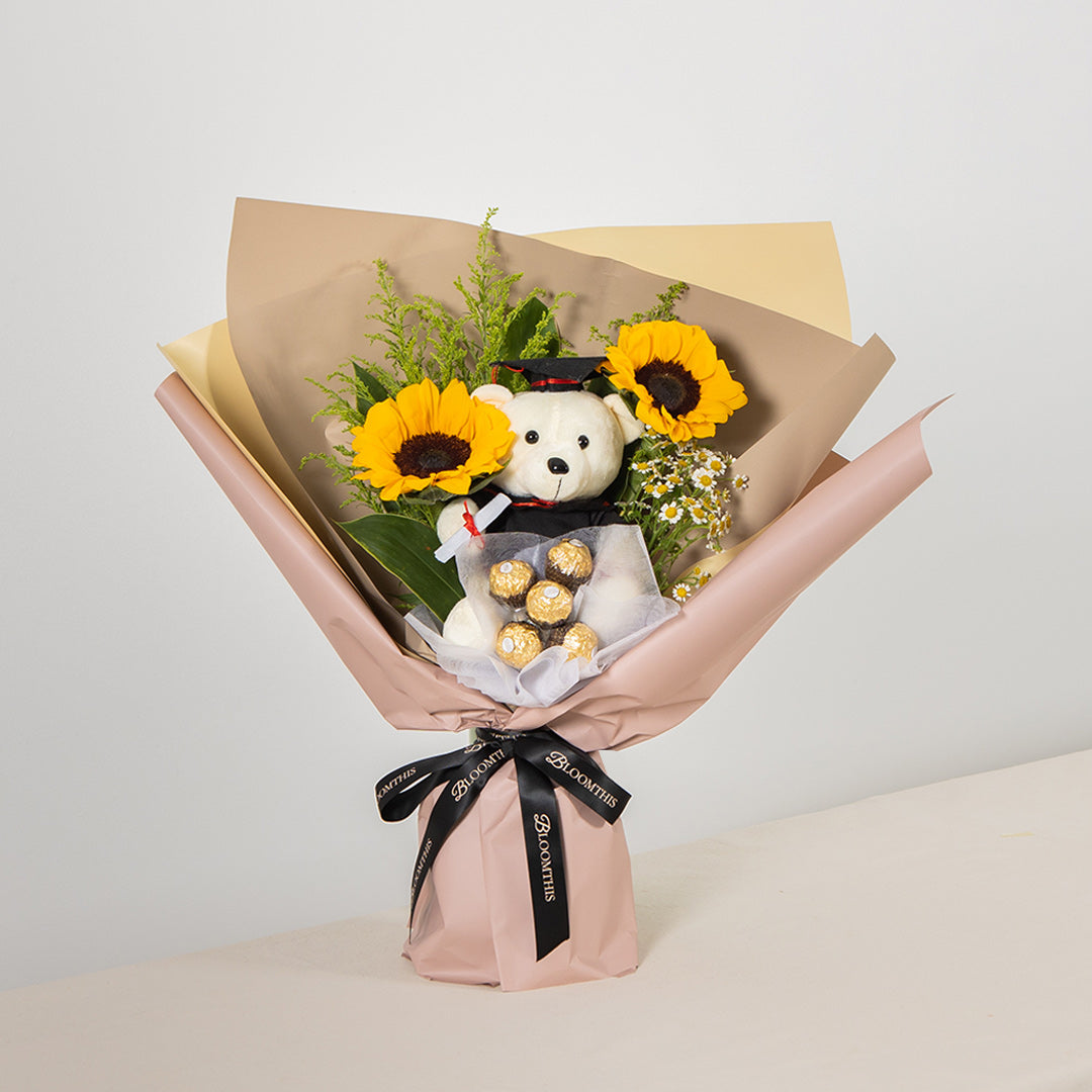 Maya Graduation Bear & Chocolate Bouquet | Free Delivery | Bloomthis SG