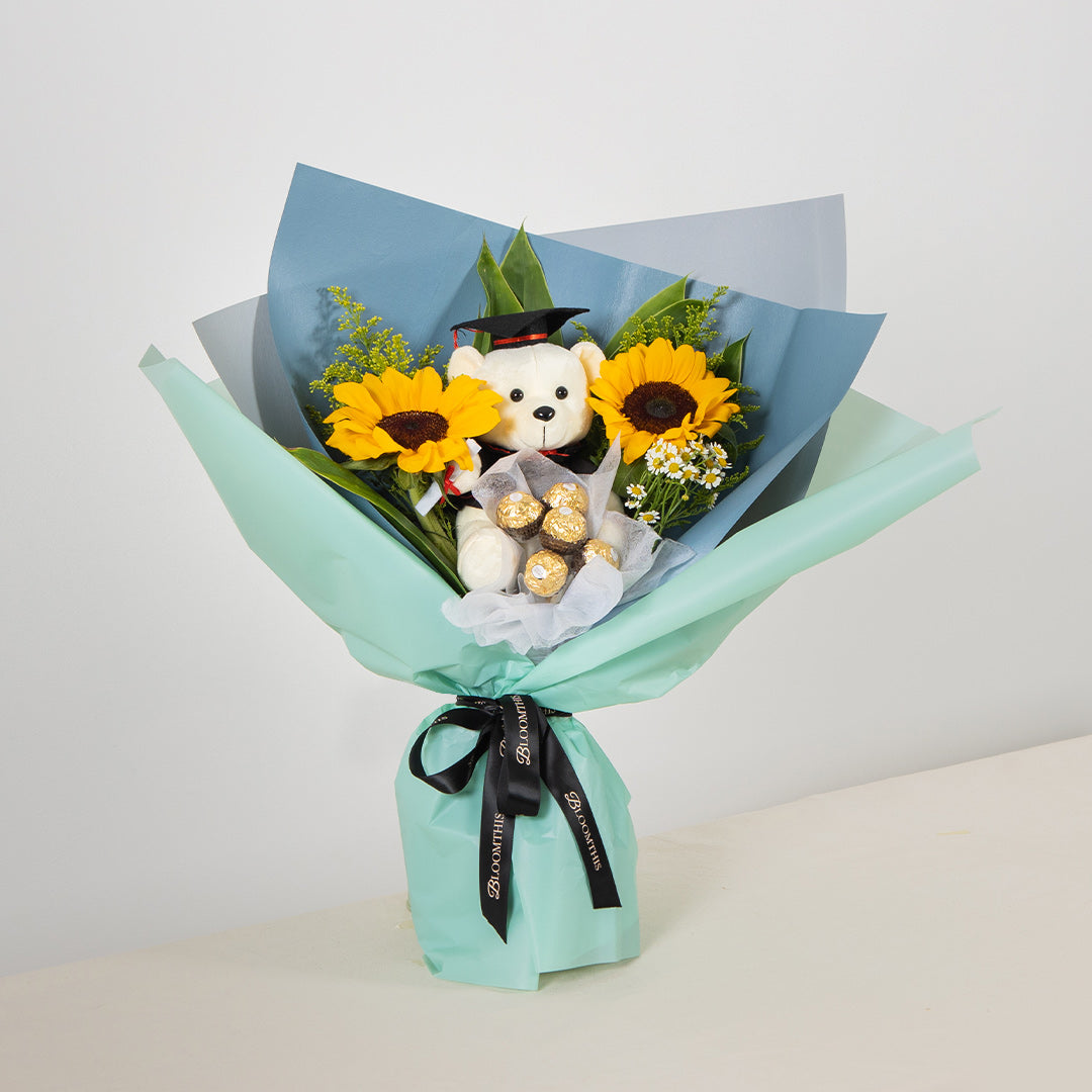 Milo Graduation Bear & Chocolate Bouquet