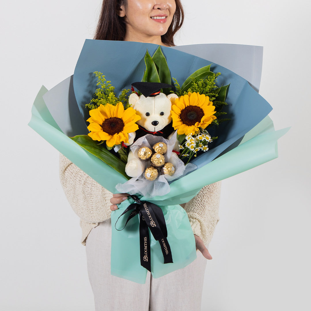 Milo Graduation Bear & Chocolate Bouquet