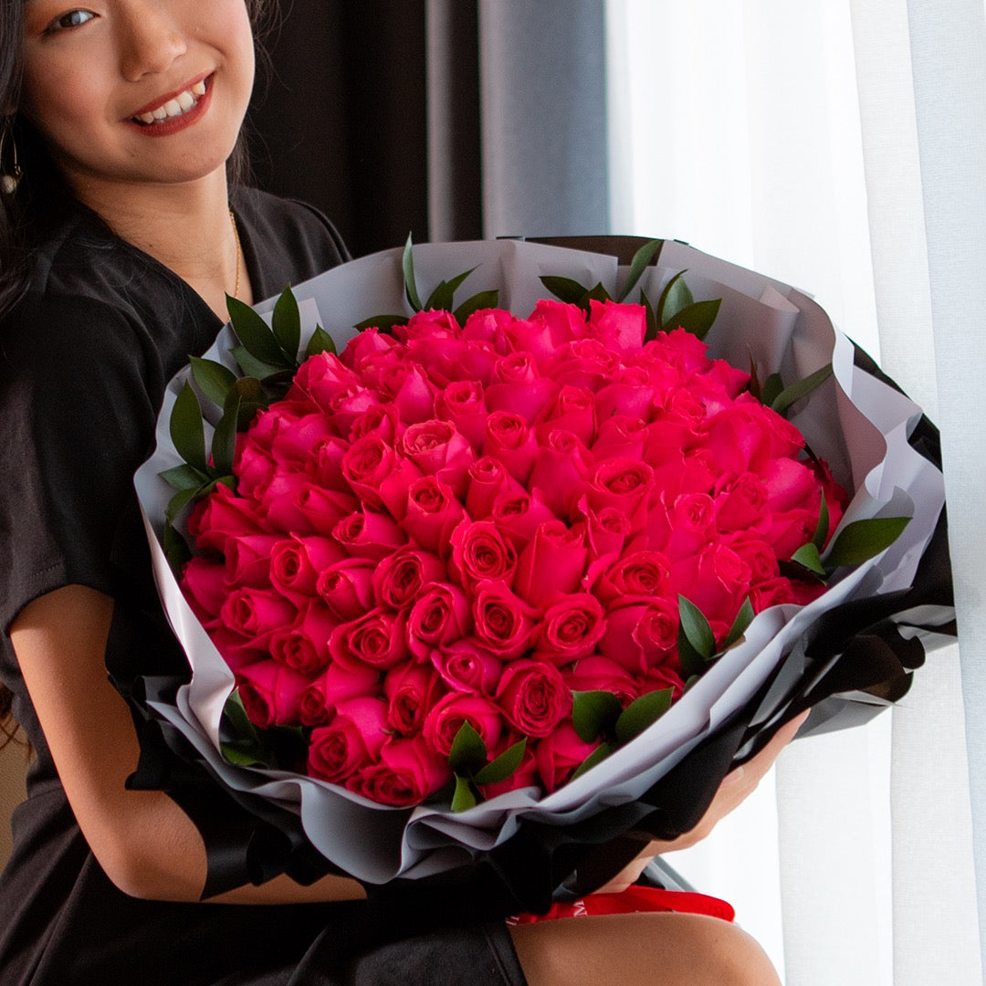 Soulmate Hot Cherry Pink Rose Bouquet