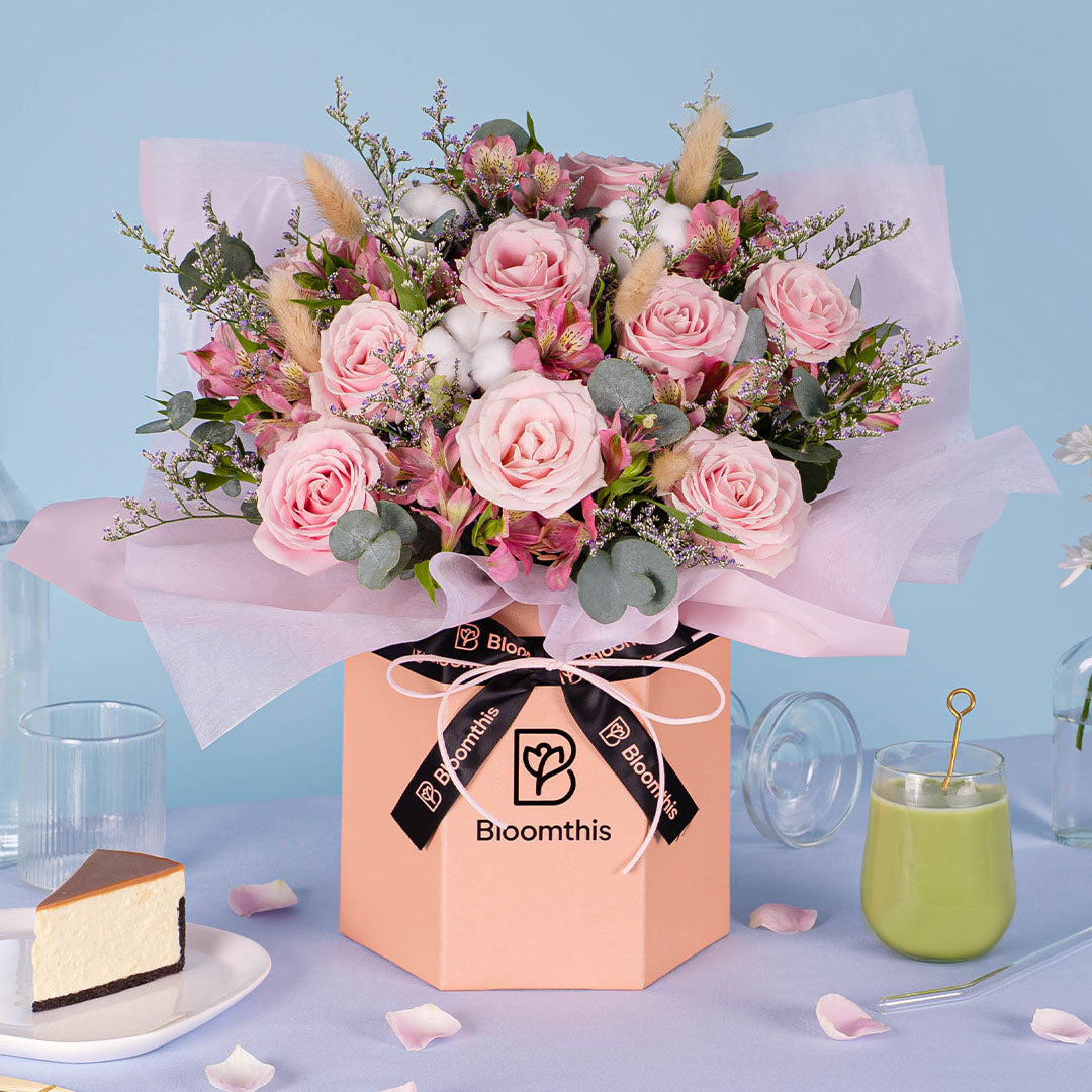 Esmerelda Pink Rose Flower Box | Pastel Pink Rose Flower Box | Bloomthis SG