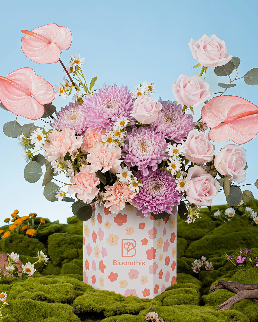Spring Whimsy Zaylee Pink Mum Flower Box | Free Delivery | Bloomthis SG