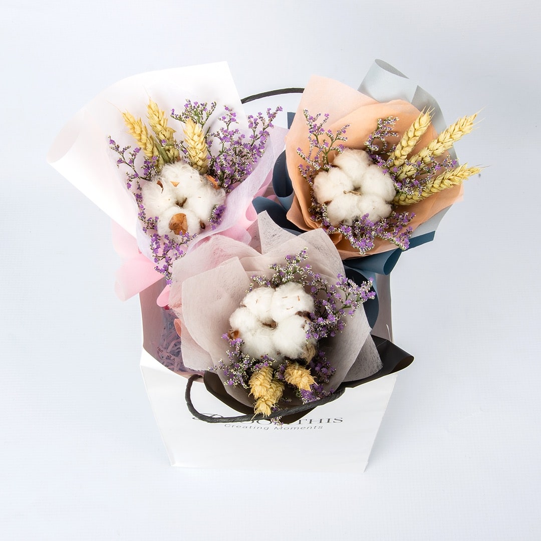 Luna Cotton Flower Mini Bouquet Set (3 pcs)