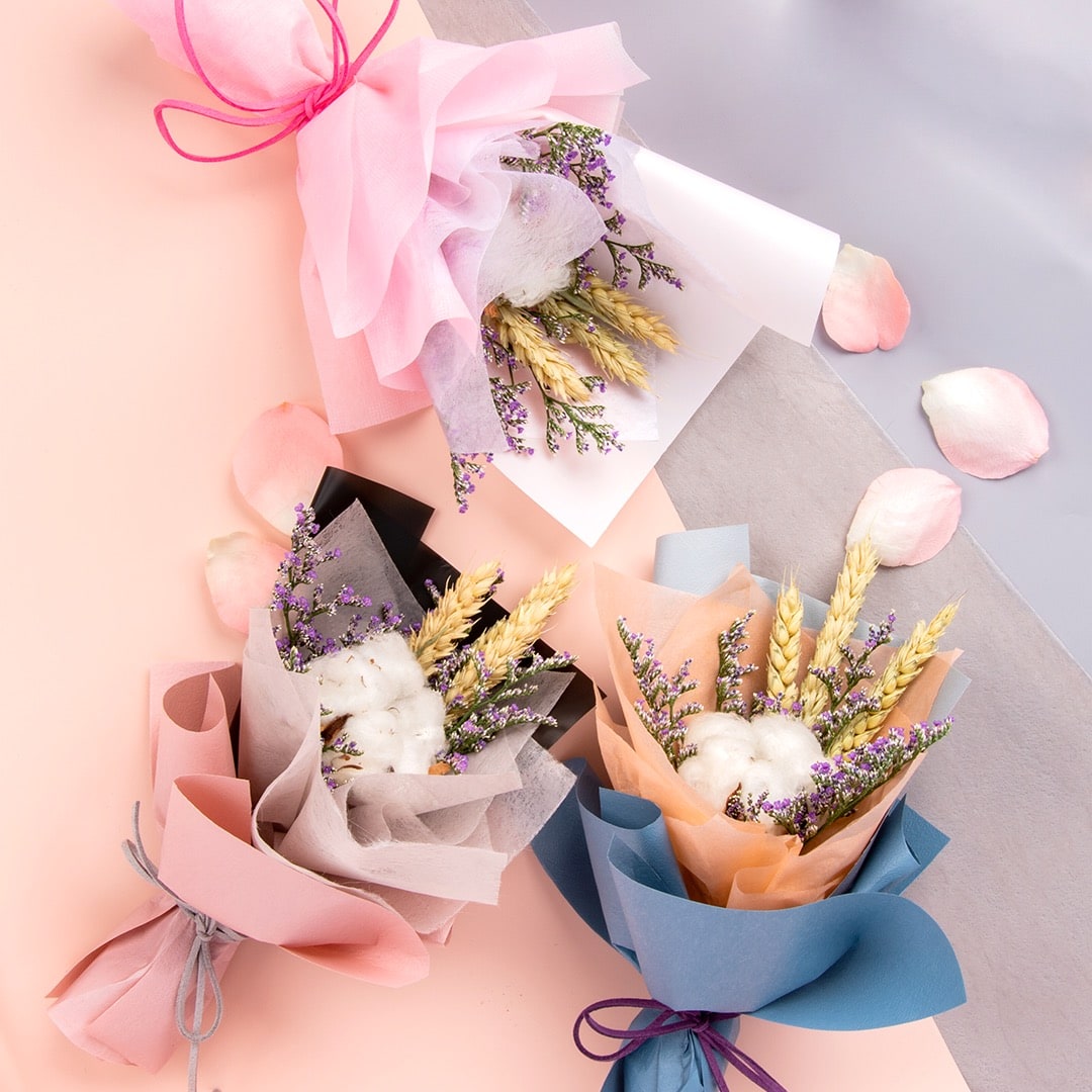 Luna Cotton Flower Mini Bouquet Set (3 pcs)