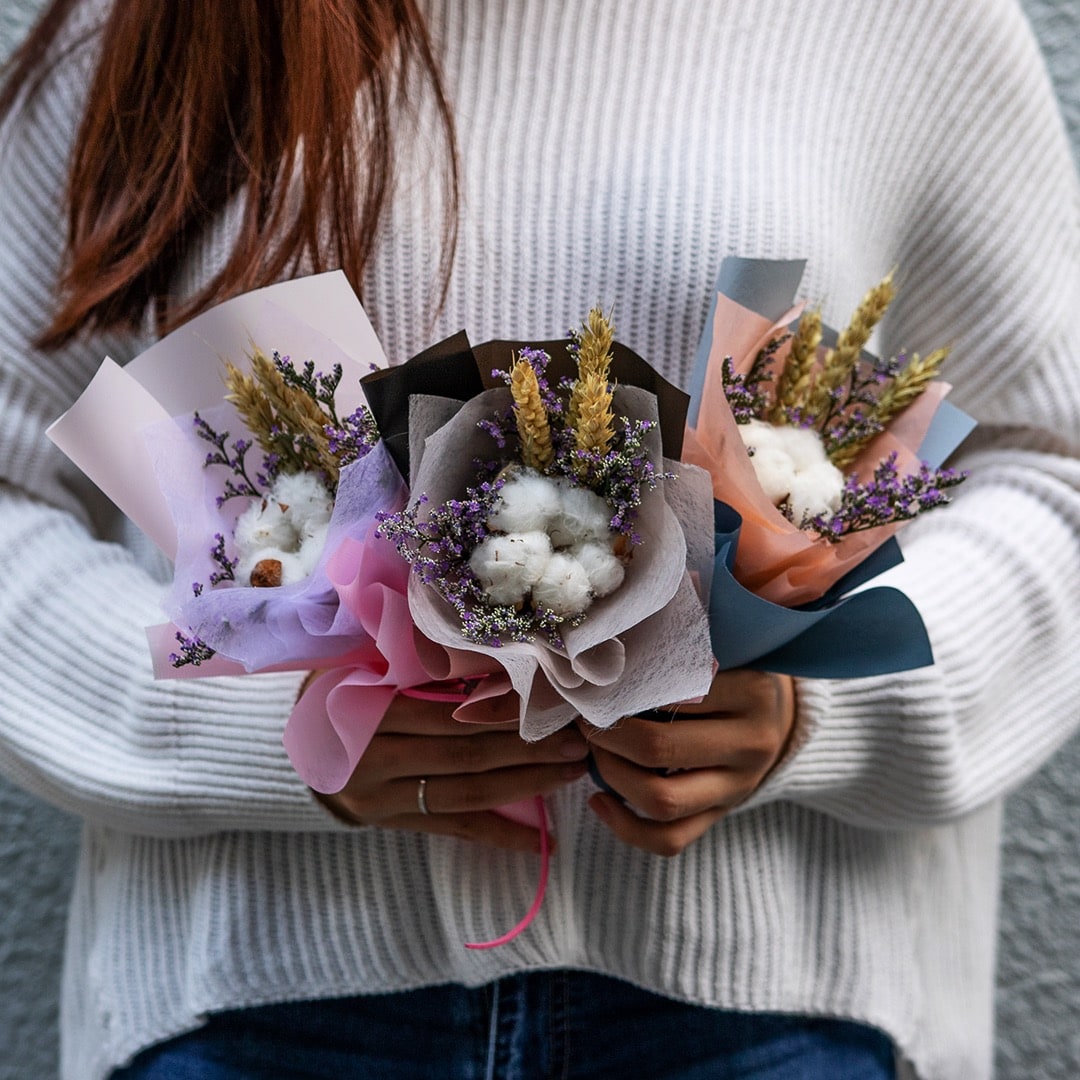 Luna Cotton Flower Mini Bouquet Set (3 pcs)